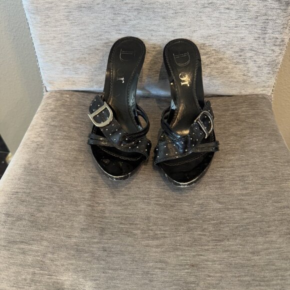 Christian Dior Spring 2004 Vintage Black Logo Heels - Picture 1 of 5